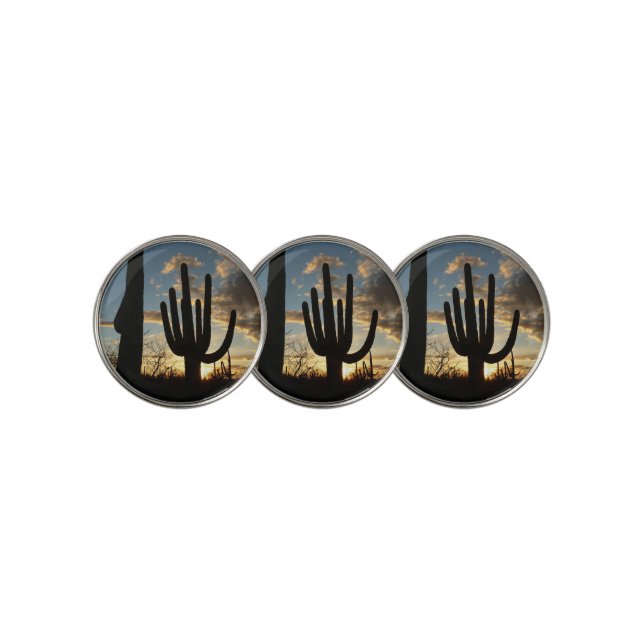 Saguaro Sunset II Arizona Desert Landscape Golf Ball Marker (3 Up)