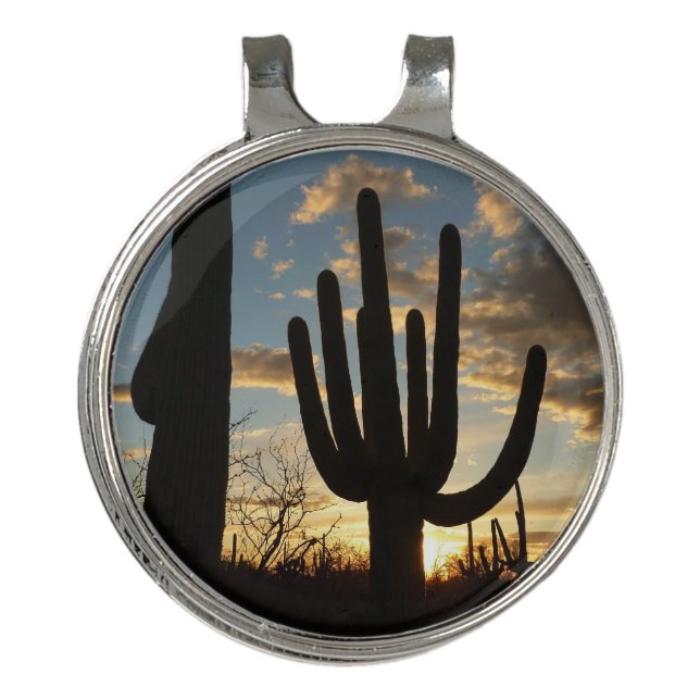 Saguaro Sunset II Arizona Desert Landscape Golf Hat Clip (Front)