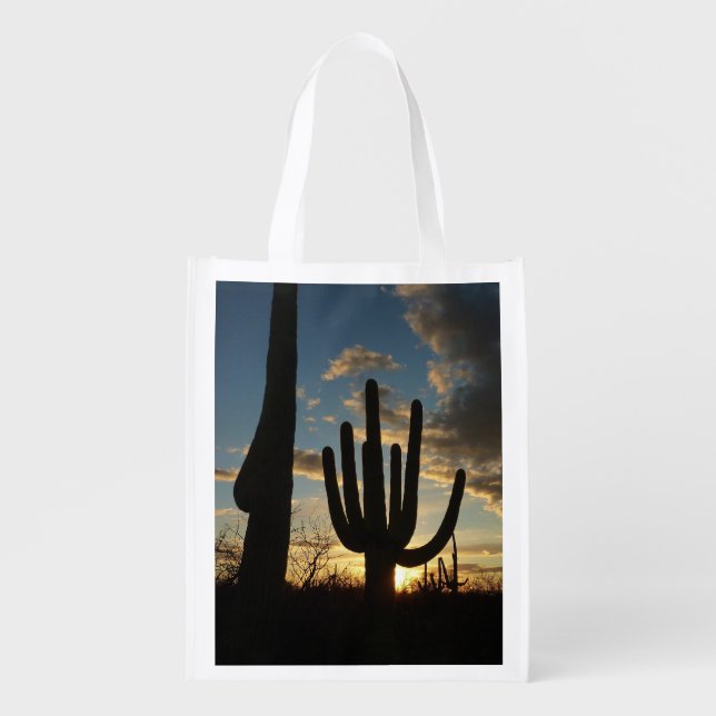 Saguaro Sunset II Arizona Desert Landscape Grocery Bag (Front)