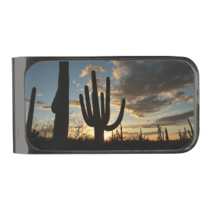 Saguaro Sunset II Arizona Desert Landscape Gunmetal Finish Money Clip