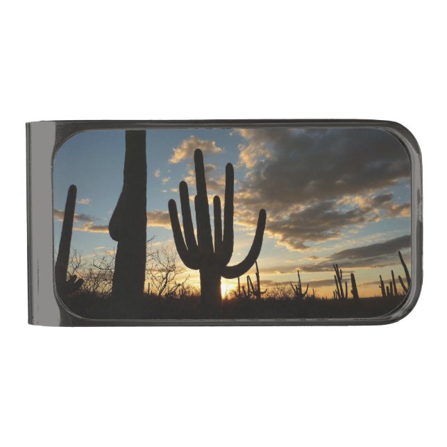 Saguaro Sunset II Arizona Desert Landscape Gunmetal Finish Money Clip (Front)