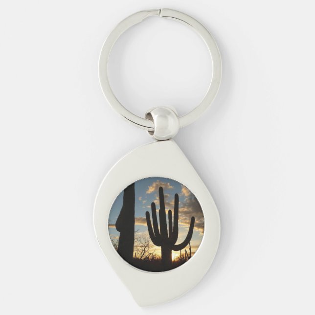 Saguaro Sunset II Arizona Desert Landscape Keychain (Front)