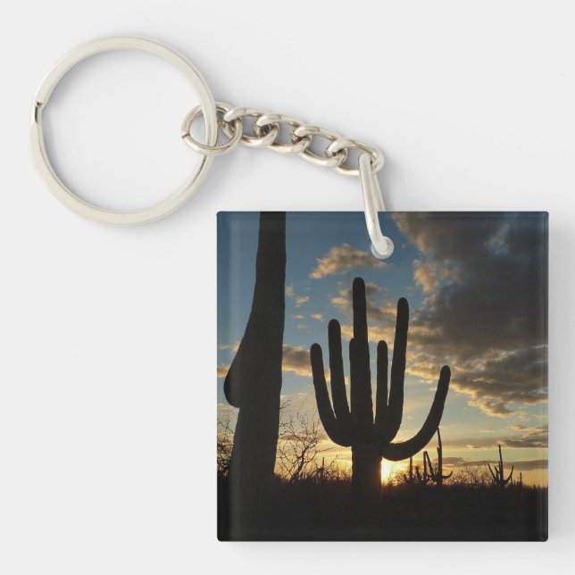 Saguaro Sunset II Arizona Desert Landscape Keychain (Front)