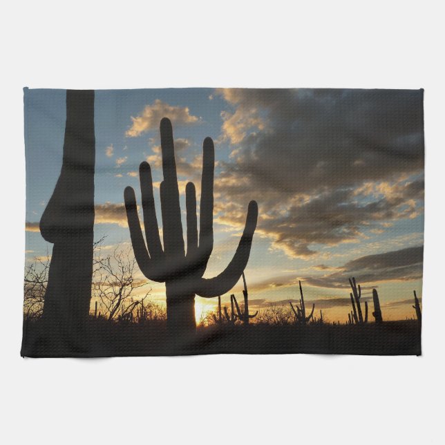 Saguaro Sunset II Arizona Desert Landscape Kitchen Towel (Horizontal)