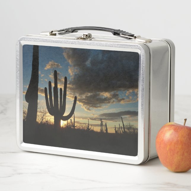 Saguaro Sunset II Arizona Desert Landscape Metal Lunch Box (In Situ)