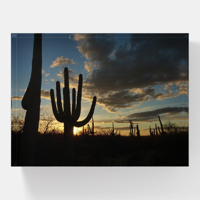 Saguaro Sunset II Arizona Desert Landscape Paperweight (Front)