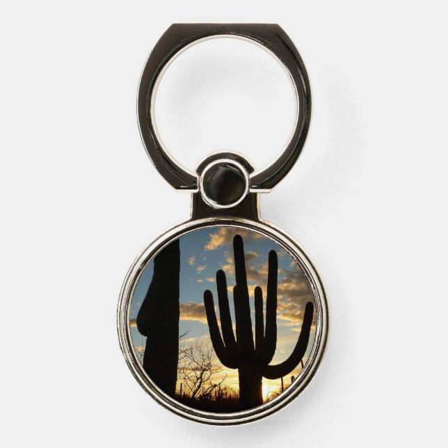 Saguaro Sunset II Arizona Desert Landscape Phone Ring Stand (Front)
