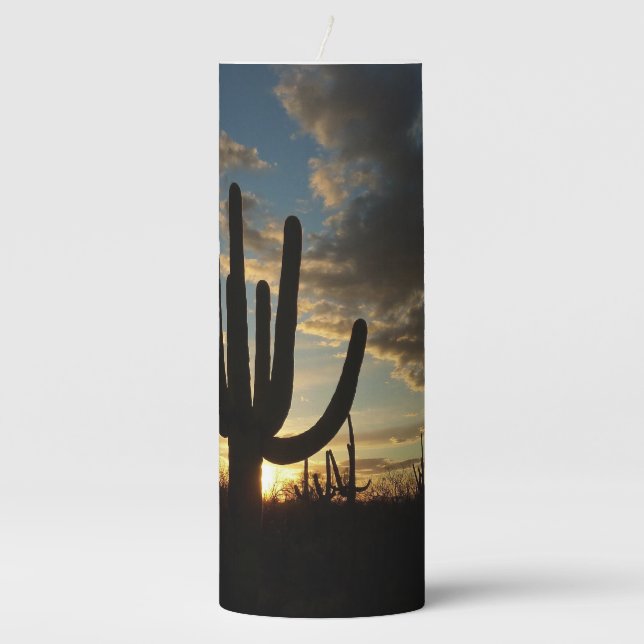 Saguaro Sunset II Arizona Desert Landscape Pillar Candle (Front)