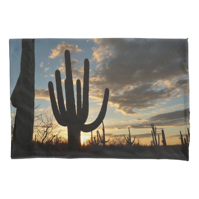 Saguaro Sunset II Arizona Desert Landscape Pillow Case (Front)
