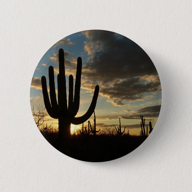 Saguaro Sunset II Arizona Desert Landscape Pinback Button (Front)