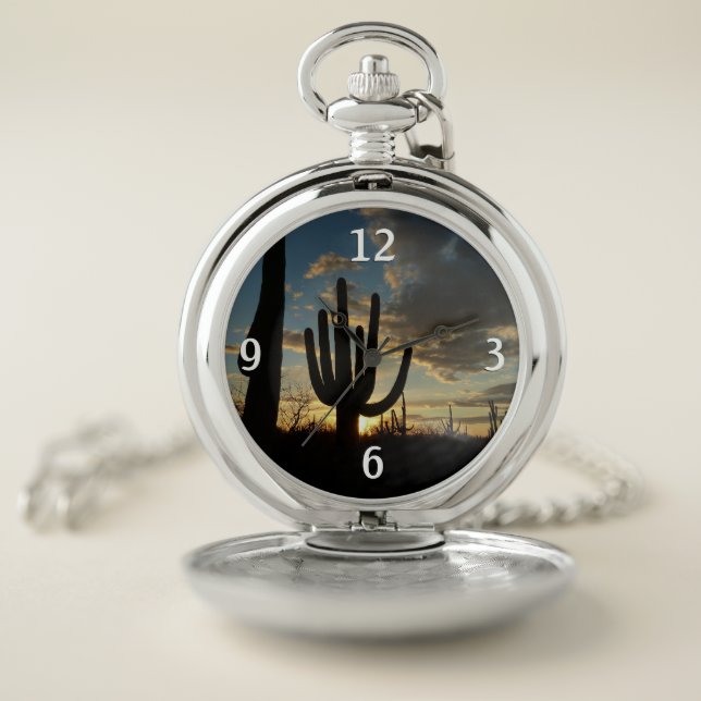 Saguaro Sunset II Arizona Desert Landscape Pocket Watch (Inside)