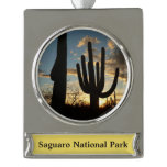 Saguaro Sunset II Arizona Desert Landscape Silver Plated Banner Ornament