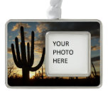 Saguaro Sunset II Arizona Desert Landscape Silver Plated Framed Ornament