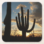 Saguaro Sunset II Arizona Desert Landscape Square Paper Coaster
