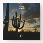 Saguaro Sunset II Arizona Desert Landscape Square Wall Clock