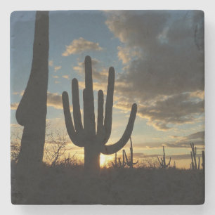Saguaro Sunset II Arizona Desert Landscape Stone Coaster