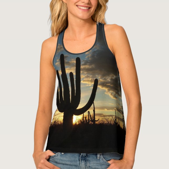 Saguaro Sunset II Arizona Desert Landscape Tank Top (Front)