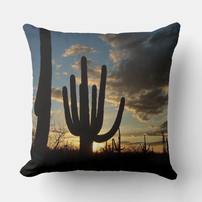 Saguaro Sunset II Arizona Desert Landscape Throw Pillow (Front)