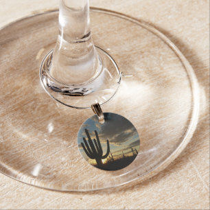 Saguaro Sunset II Arizona Desert Landscape Wine Glass Charm