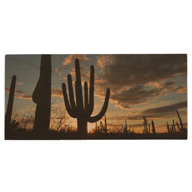 Saguaro Sunset II Arizona Desert Landscape Wood Flash Drive (Back)