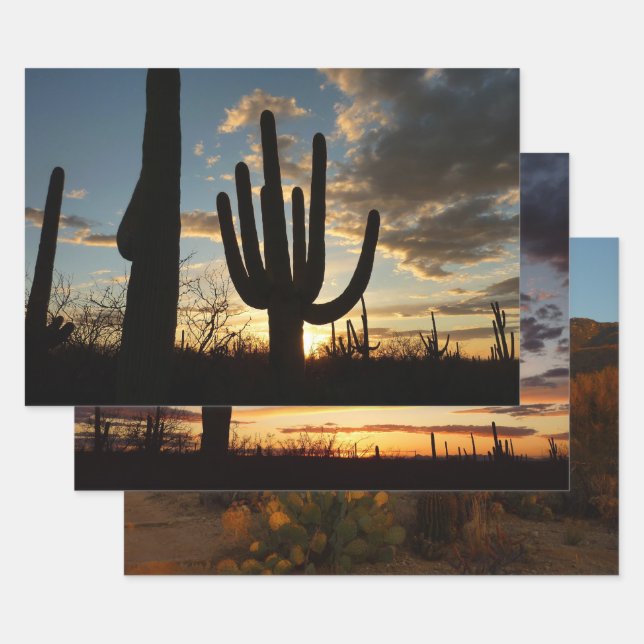 Saguaro Sunset II Arizona Desert Landscape Wrapping Paper Sheets (Set)