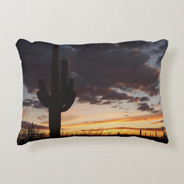 Saguaro Sunset III Arizona Desert Landscape Accent Pillow (Front)