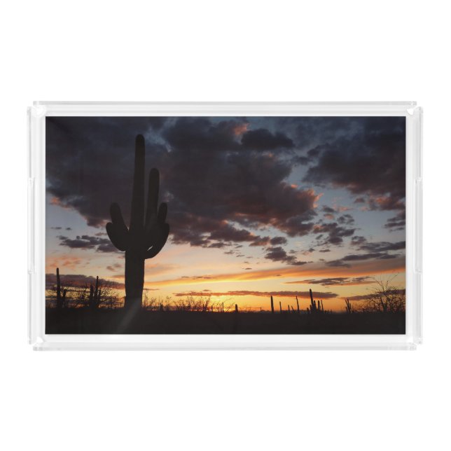 Saguaro Sunset III Arizona Desert Landscape Acrylic Tray (Front)