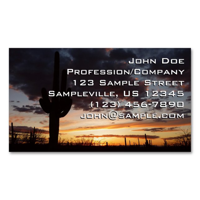Saguaro Sunset III Arizona Desert Landscape Business Card Magnet (Front)