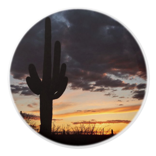 Saguaro Sunset III Arizona Desert Landscape Ceramic Knob (Front)