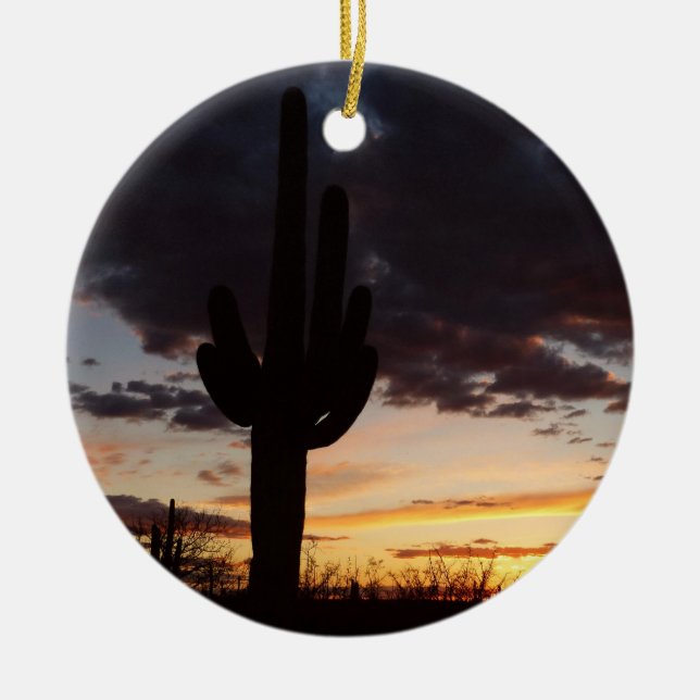 Saguaro Sunset III Arizona Desert Landscape Ceramic Ornament (Front)