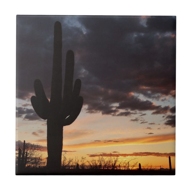Saguaro Sunset III Arizona Desert Landscape Ceramic Tile (Front)