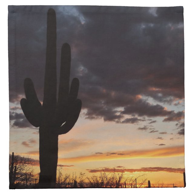 Saguaro Sunset III Arizona Desert Landscape Cloth Napkin (Front)