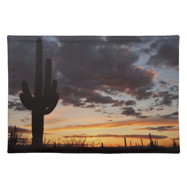 Saguaro Sunset III Arizona Desert Landscape Cloth Placemat (Front)