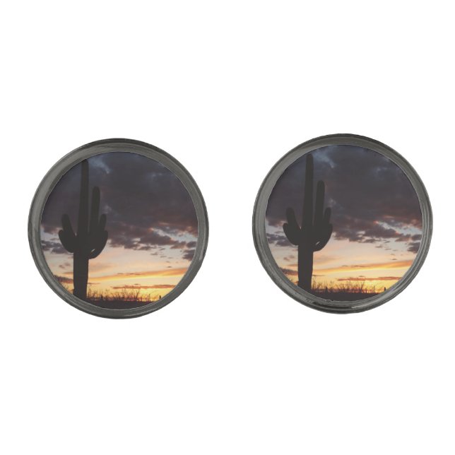 Saguaro Sunset III Arizona Desert Landscape Cufflinks (Front)