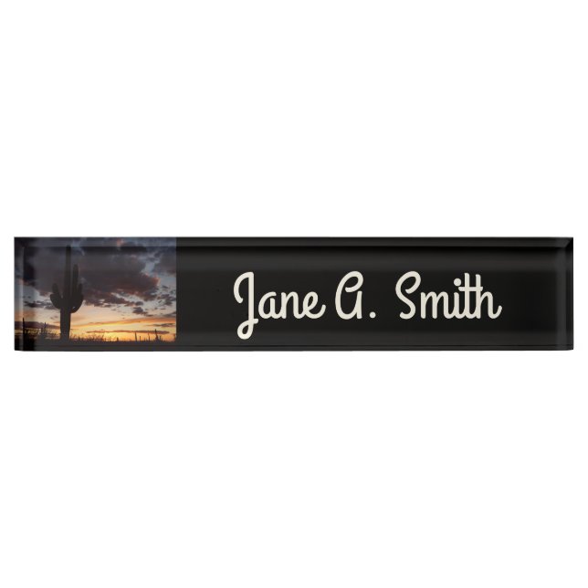 Saguaro Sunset III Arizona Desert Landscape Desk Name Plate (Front)
