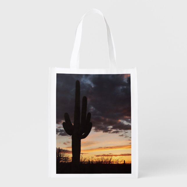 Saguaro Sunset III Arizona Desert Landscape Grocery Bag (Front)