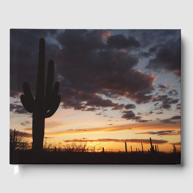 Saguaro Sunset III Arizona Desert Landscape Guest Book (Front)