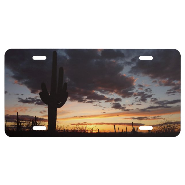 Saguaro Sunset III Arizona Desert Landscape License Plate (Front)