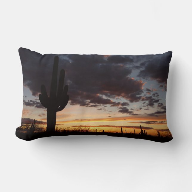 Saguaro Sunset III Arizona Desert Landscape Lumbar Pillow (Front)