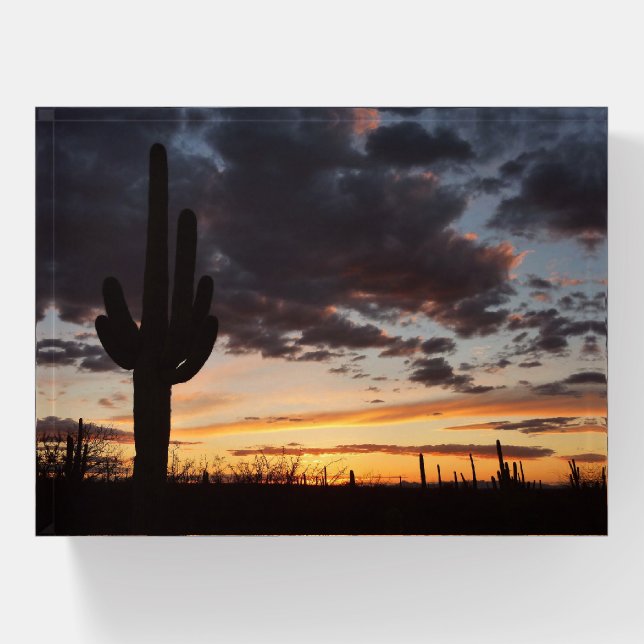 Saguaro Sunset III Arizona Desert Landscape Paperweight (Front)