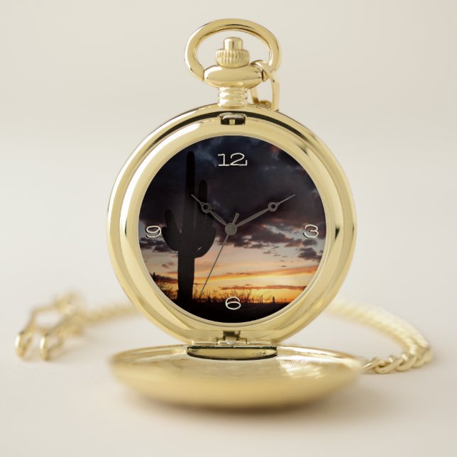 Saguaro Sunset III Arizona Desert Landscape Pocket Watch (Inside)