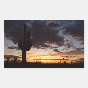 Saguaro Sunset III Arizona Desert Landscape Rectangular Sticker