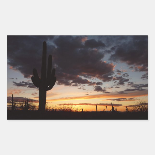 Saguaro Sunset III Arizona Desert Landscape Rectangular Sticker (Front)