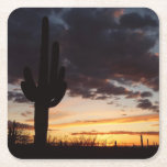 Saguaro Sunset III Arizona Desert Landscape Square Paper Coaster