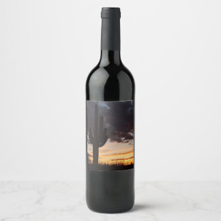 Saguaro Sunset III Arizona Desert Landscape Wine Label