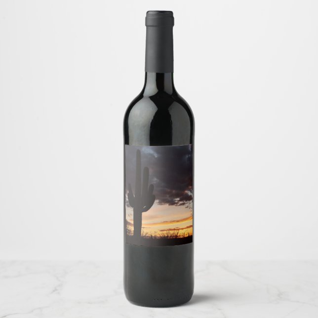 Saguaro Sunset III Arizona Desert Landscape Wine Label (Front)