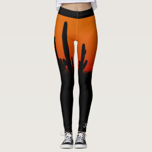 Saguaro Sunset Orange and Black, Personalized Name Leggings