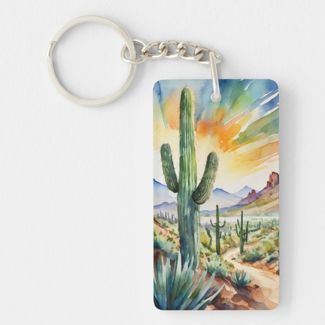 Saguaro Watercolor Keychain (Front)