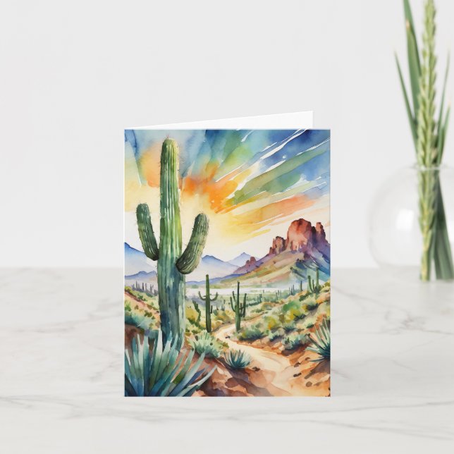 Saguaro Watercolor Stationery Card (Front)