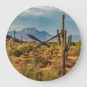 Saguaros Arizona Desert Four Peaks Mountain View Large Clock